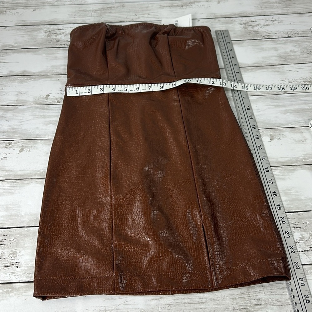 FOREVER 21 Strapless faux leather brown mini dress SZ S New - Picture 2 of 9